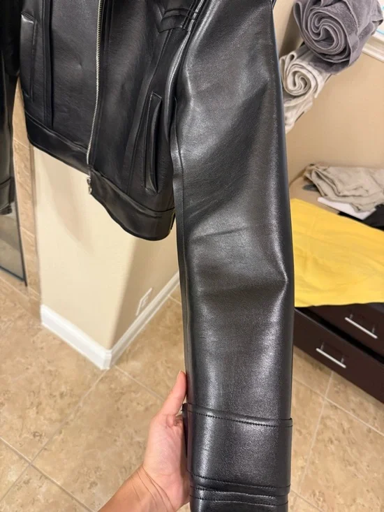 Anthropologie Black Cropped Faux Leather Zip-Up Jacket - Picture 5 of 5